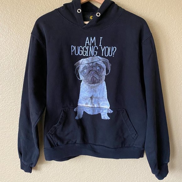 Sweatshirt Hoodie With Pug Dog Graphic Am I Pugging You? - Picture 1 of 15
